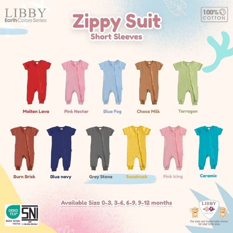 Libby Zippy suit pendek - pakaian bayi | sleepsuit bayi