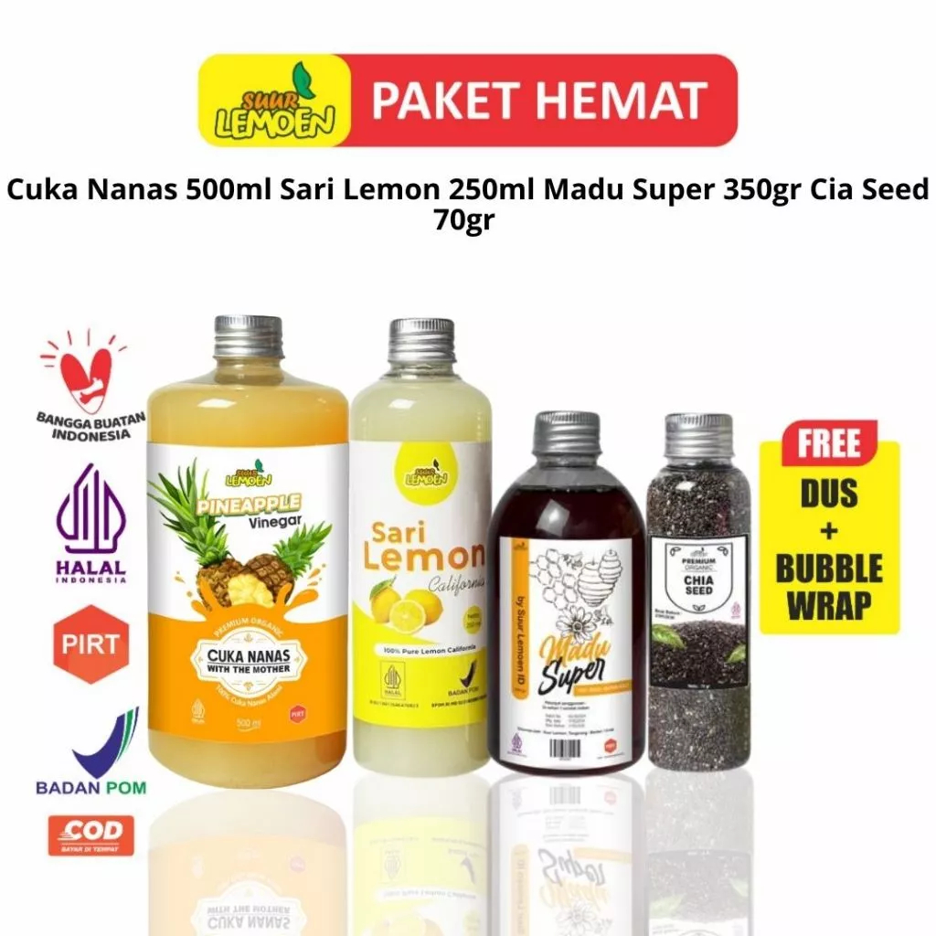 

Paket Detox Diet Imunitas/Paket CukaApel Dan SariLemon MurniMadu ChiaSeeds , MaduSuper 4 in 1 By FEI_Herbal