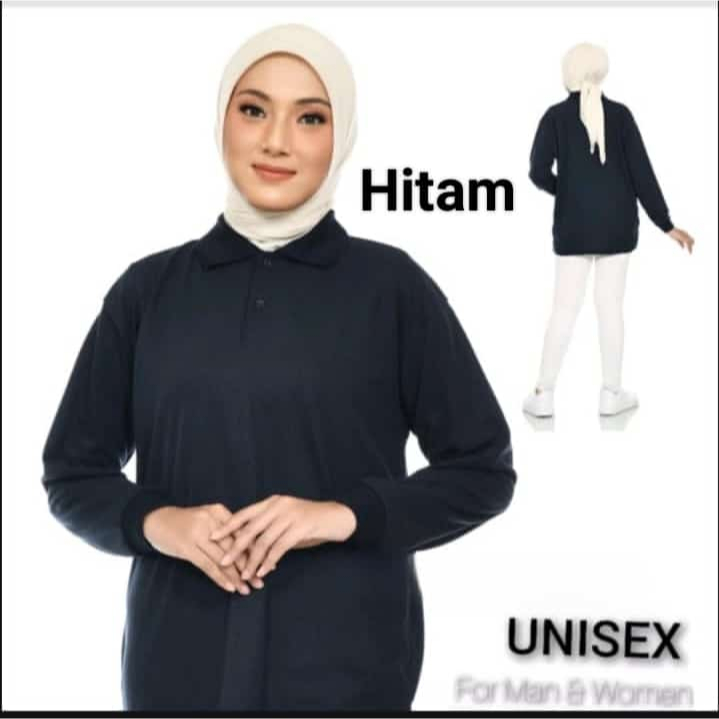 Kaos Kerah perempuan Lengan panjang HITAM / polo panjang wanita / polo hijab / KAOS KERAH CEWEK LENG