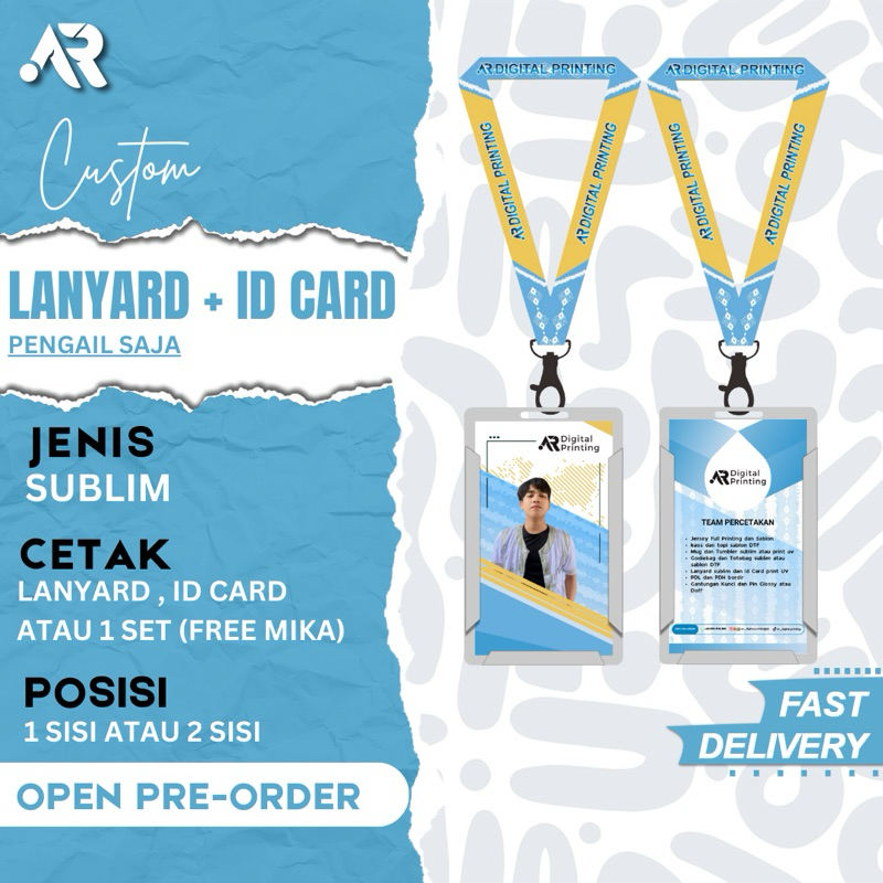 

Custom Lanyard (Pengail Saja) dan Id Card | Full Print | Print Sublim | Print UV | Free Card Holder / Mika | Tali ID Card