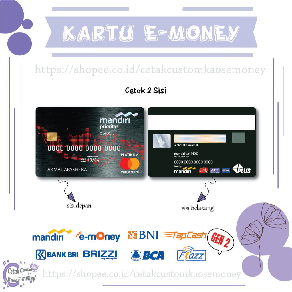 KARTU E MONEY E TOLL CARD PRIORITAS PLATINUM MASTERCARD CARD EMONEY MANDIRI BNI BRI BCA - 2 SISI