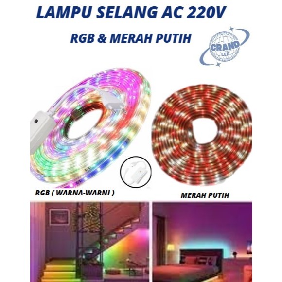 LAMPU LED STRIP SELANG 2835 RGB DAN MERAH PUTIH ( SUDAH DENGAN ADAPTOR SIAP PAKAI ) - 220V OUTDOOR R