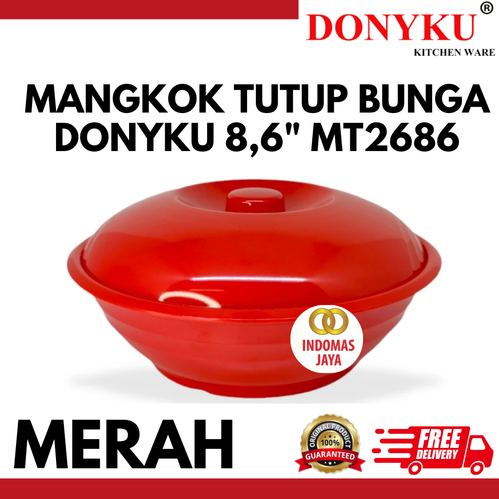 Mangkok Tutup Melamin 8,6 inch - Mangkok Sayur - Mangkok Saji - Mangkok Besar Melamin - Mt2686 MERAH