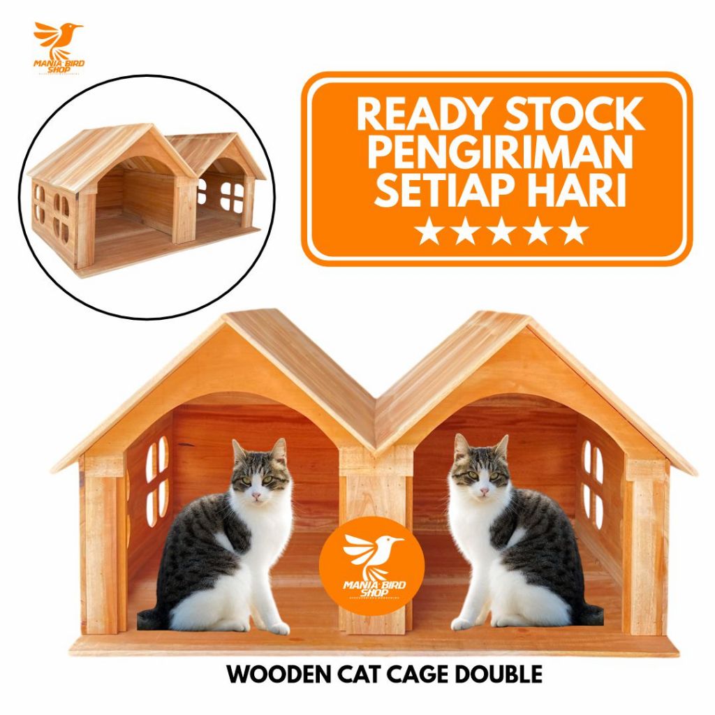 RUMAH KUCING DOUBLE TEMPAT TIDUR KUCING MAINAN KUCING KAYU
