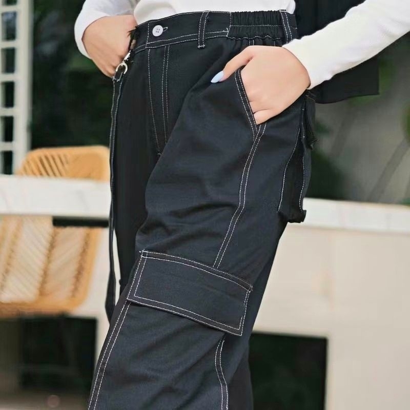 Amber Chino Cargo Wanita / Celana Korea Cewek Terbaru / Baggy Kulot