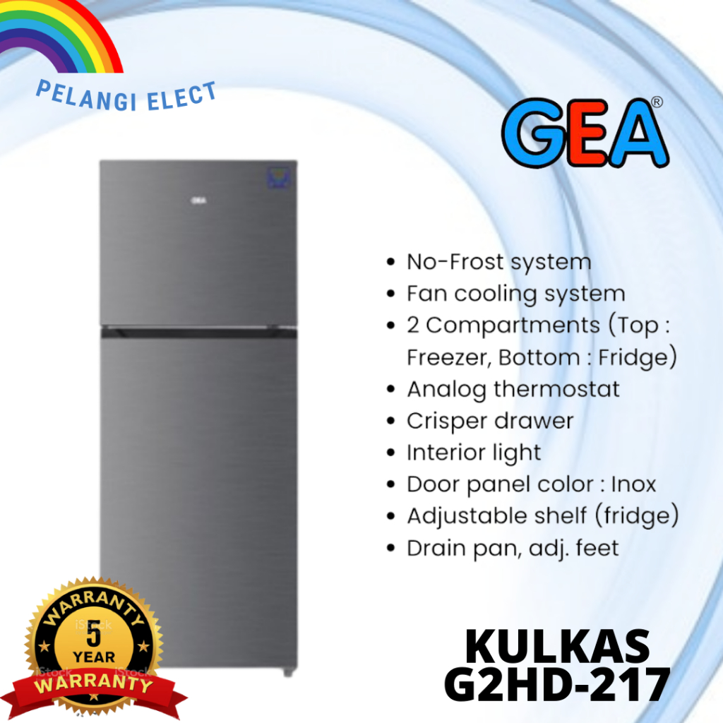 KULKAS GEA 2 PINTU G2HD 217 / G2HD217 TOP MOUNT FRIDGE FREEZER 217L