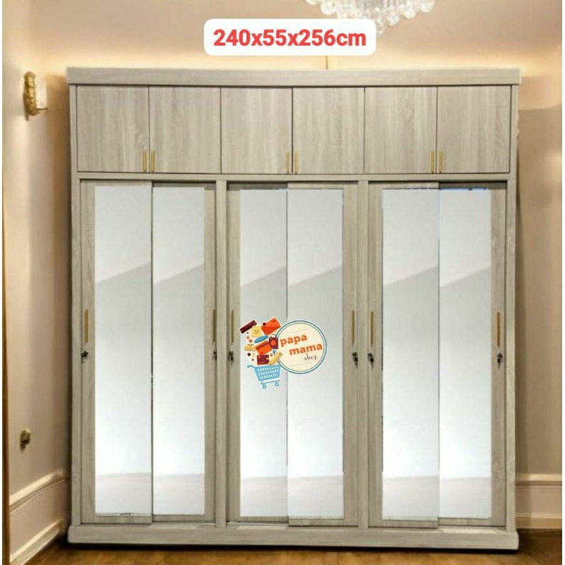 Lemari Pakaian 6 Pintu Sliding HPL Uk240×256cm - Lemari Pakaian Tempahan