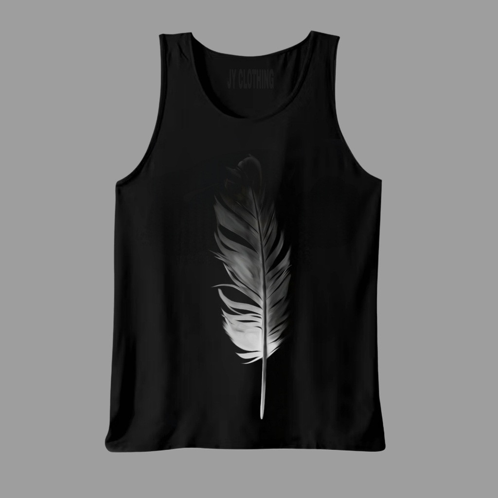 Singlet Pria Hitam Santai Motif Bulu
