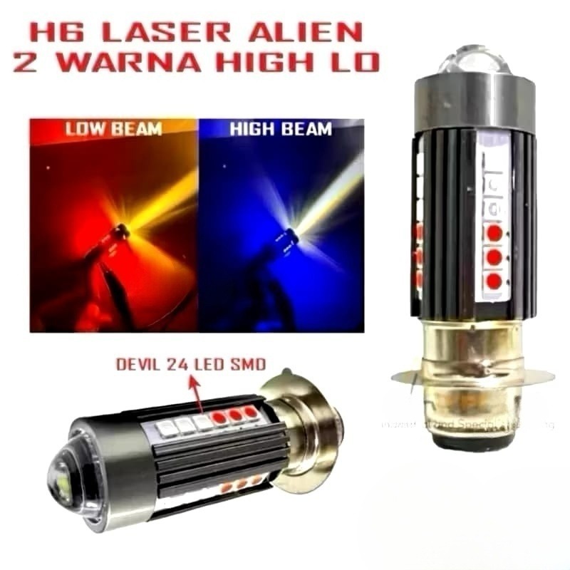 H6 Laser Alien 2 Warna Putih Kuning Lampu Led Utama Motor Universal