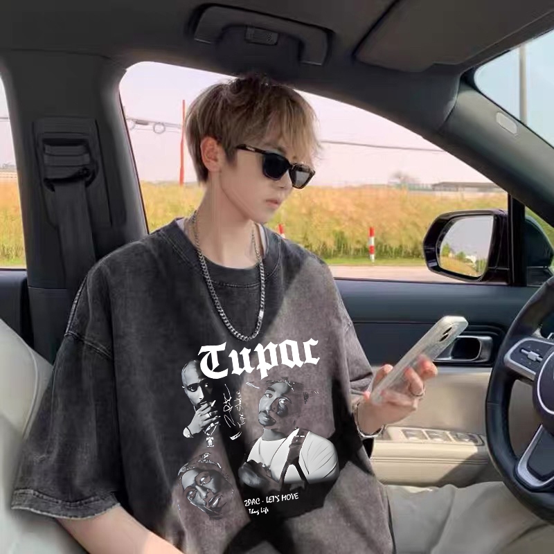 Potret karakter jalanan retro mencuci T-shirt Kaos Pria Premium Tebal|Kaos Oversize Pria|Kaos Import