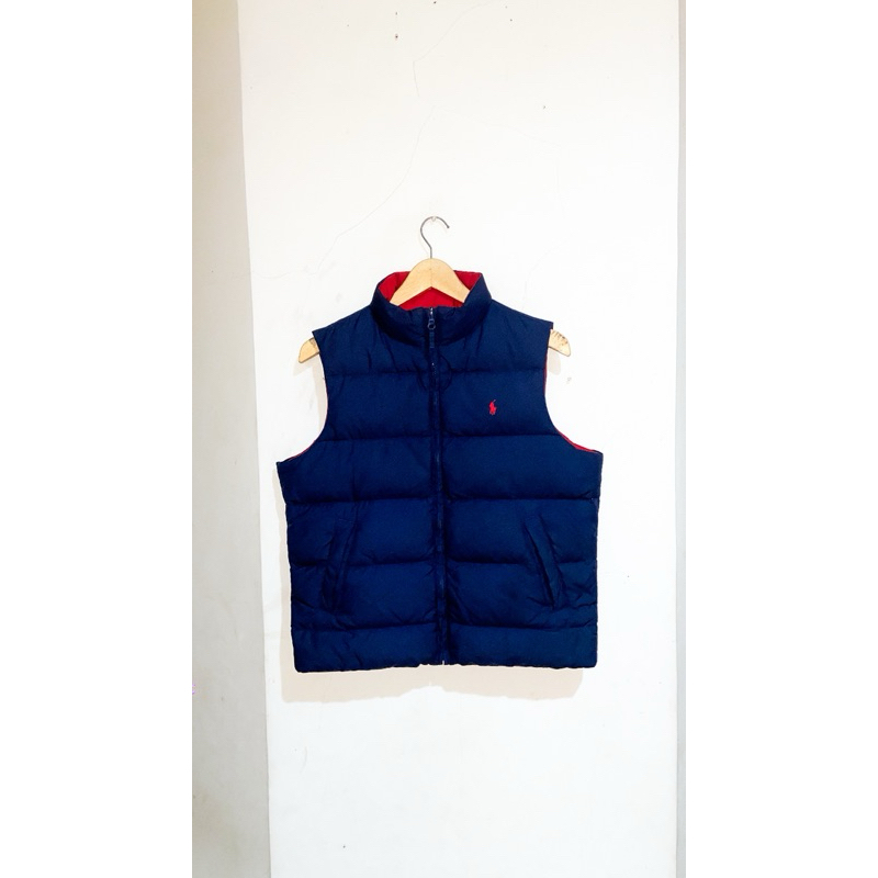 Rompi Bulu Angsa Puffer Vest Polo Ralph Lauren Reversible Navy Red