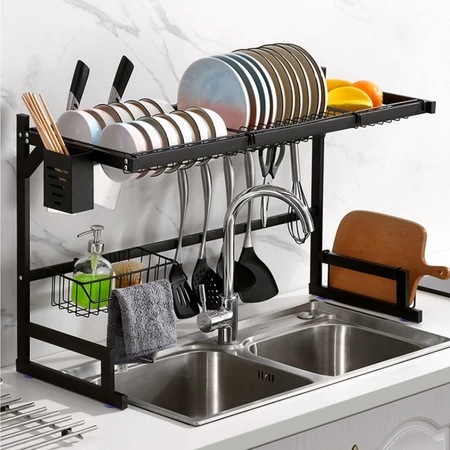 Rak Piring Wastafel 2 Susun Hitam Anti Karat Serbaguna