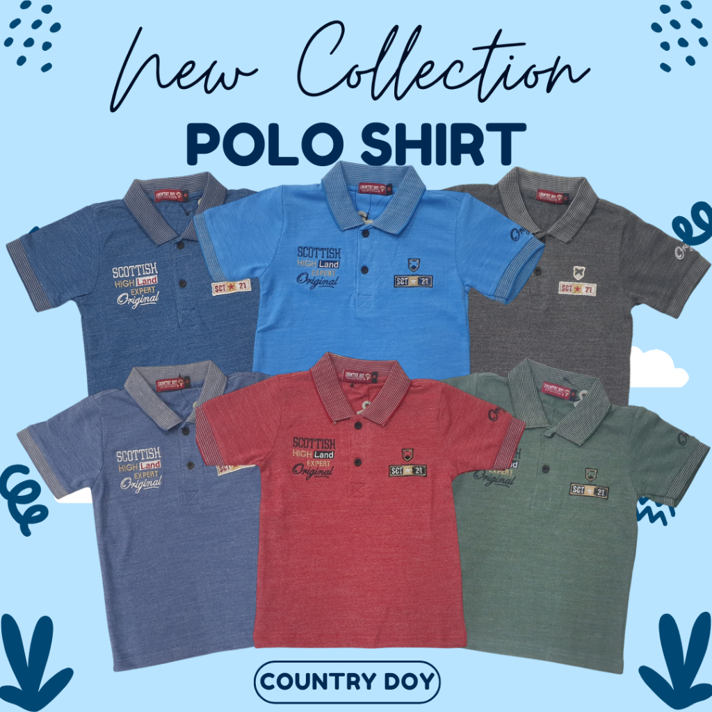 CountryDoy---Polo Shirt Boys Kaos Polo Kaos Kerah Katun sehari hari untuk Anak Laki Laki keren "Scot
