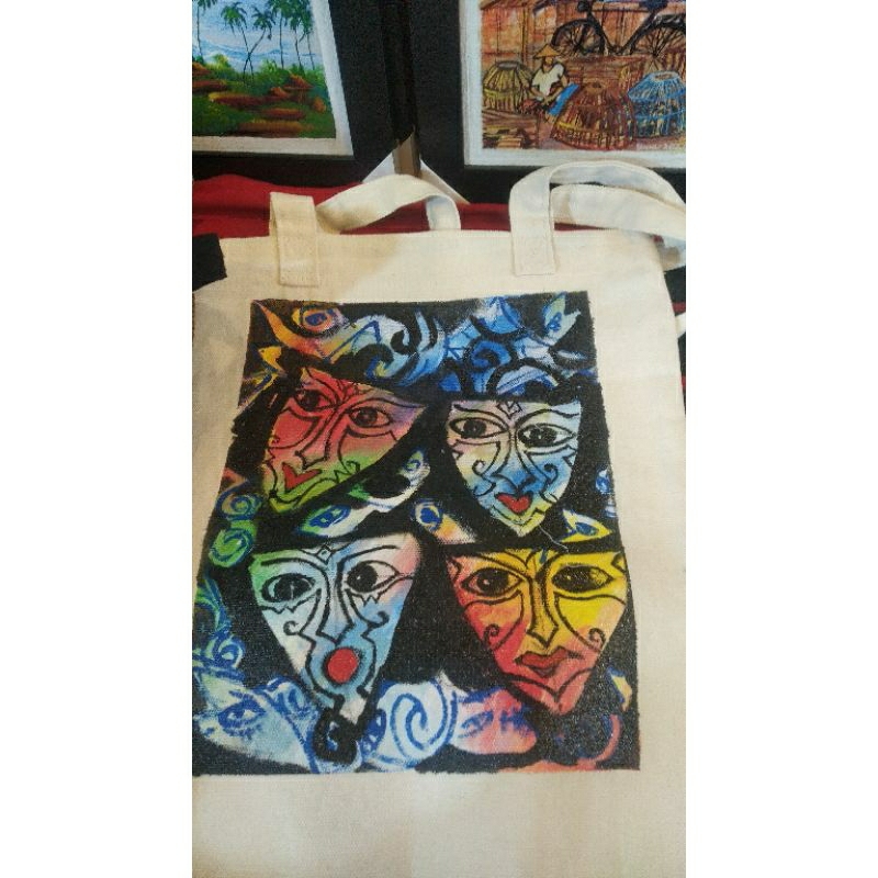 tas kanvas lukisan tangan ASLI - HANDMADE, tas kantor, tas kuliah, tas wanita, tad simpel, tas toteb