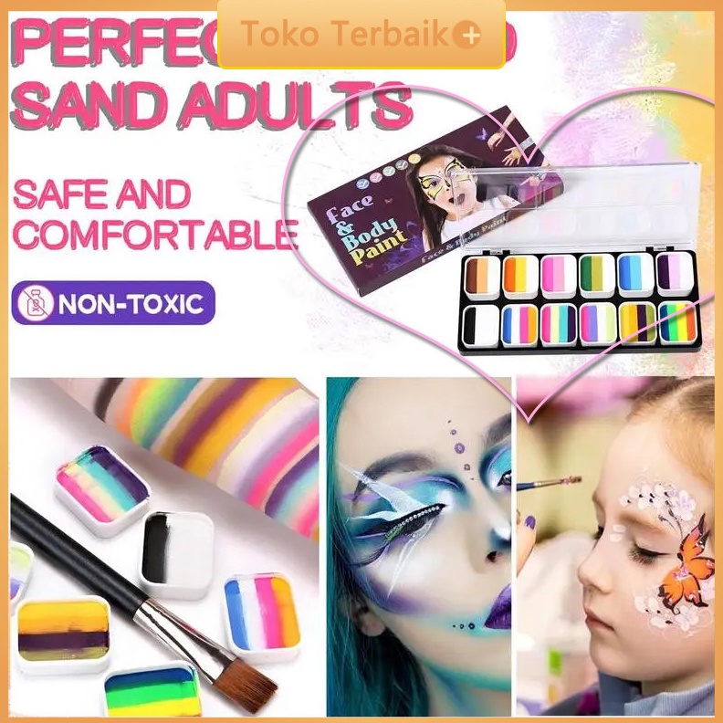 KODE X48H 12 Warna Palette  2 Kuas Makeup untuk Cat Wajah Face Painting Paint Make Up Tool