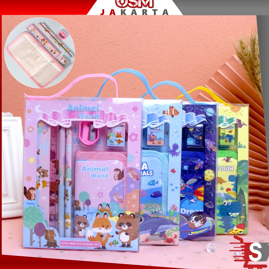 

Langsung Dibeli OSM JKT S5926 Stationery Set Alat Tulis Set 6 in 1 Hadiah Souvenir Paket Alat Tulis Dompet Anak Alat Tulis Set Karakter