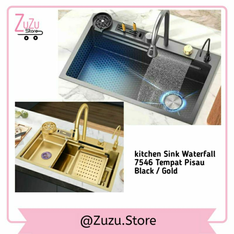 Wastafel Cuci Piring Stainless Steel Sus 304 Water Fall Kitchen Sink Tempat Pisau Anti Karat & Anti 