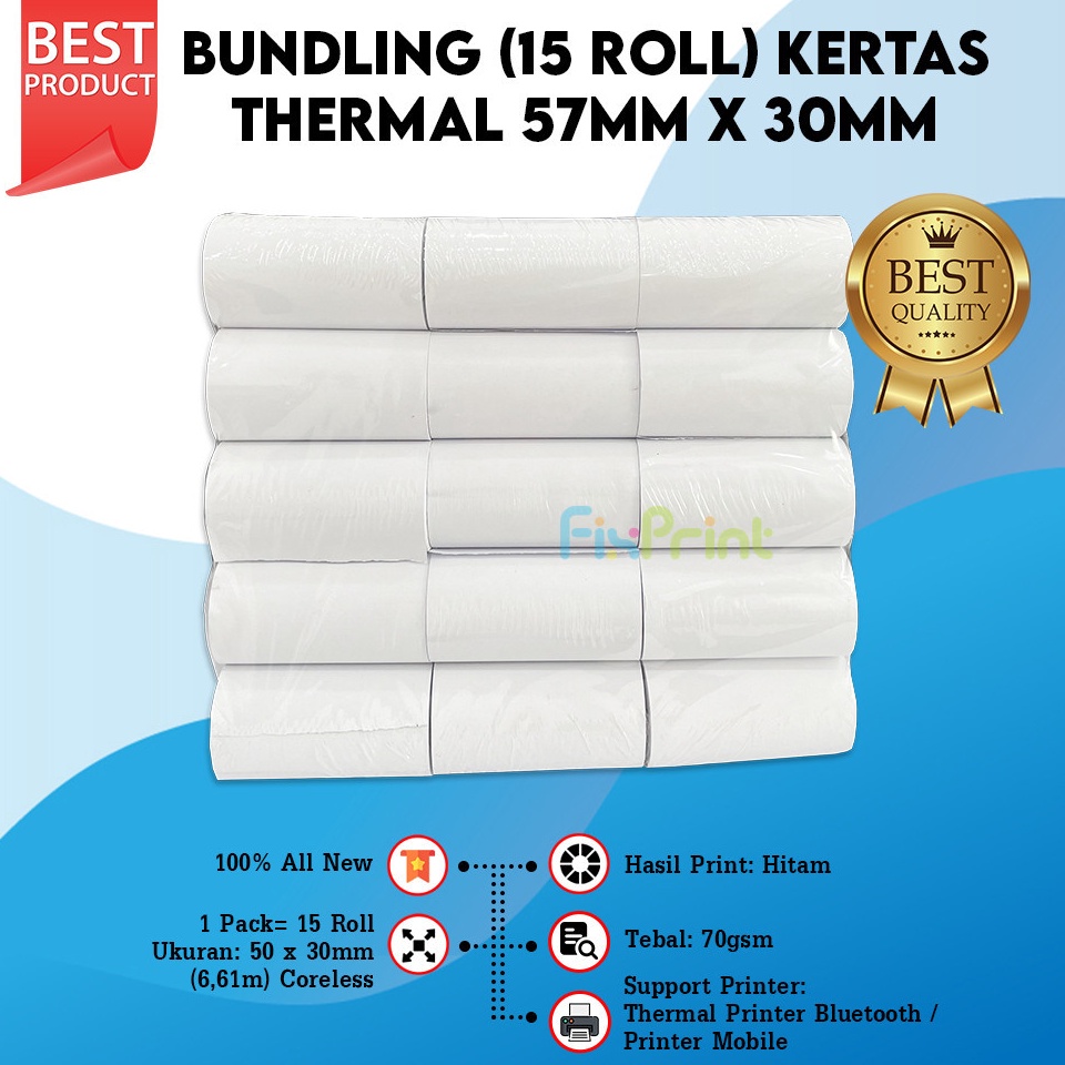 

Produk Ngetrends Paket 15 Roll Kertas Struk Kasir ukuran 57mm x 3mm 57 mm x 3mm Printer Thermal Iware 58mm EDC Tanpa Core Polos
