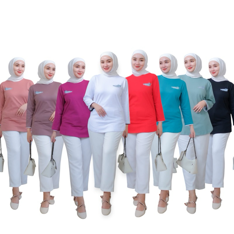 BBC Atasan Kaos Nameera motif bulu lengan 7/8 Terbaru