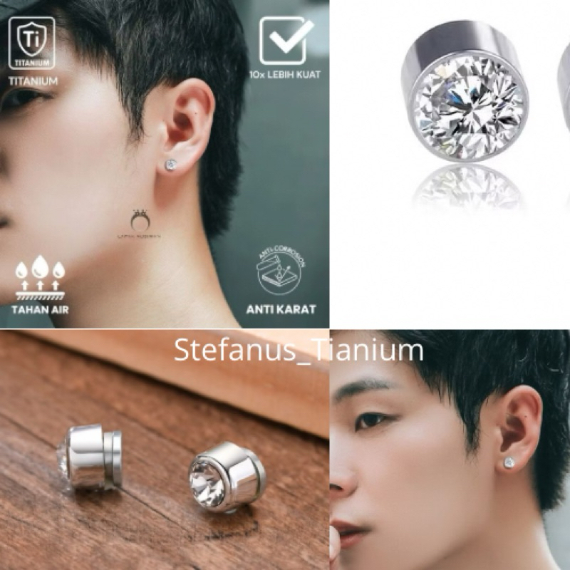 [COD] Anting Magnet Batu Berlian Titanium Pria Wanita Anti Karat Fashion Korea