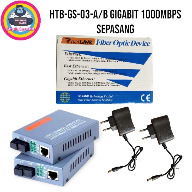 Netlink HTB fiber optic media converter Lan 10 / 100 / 1000 Mbps Netlink GS03 GIGABIT sepasang