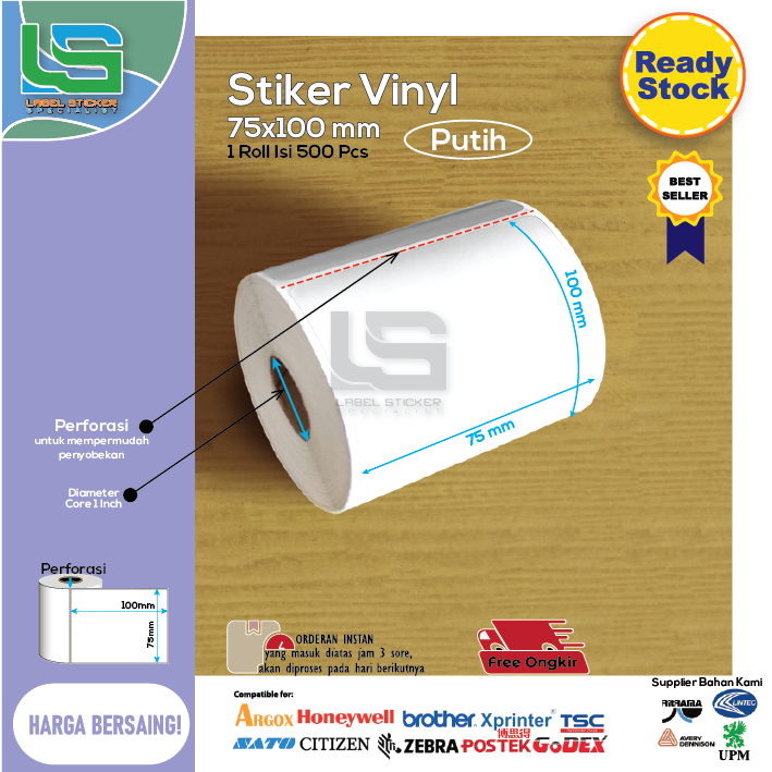 

LABEL STIKER VINYL 75X100 MM LABEL BAECODE VINYL 75X100 MM