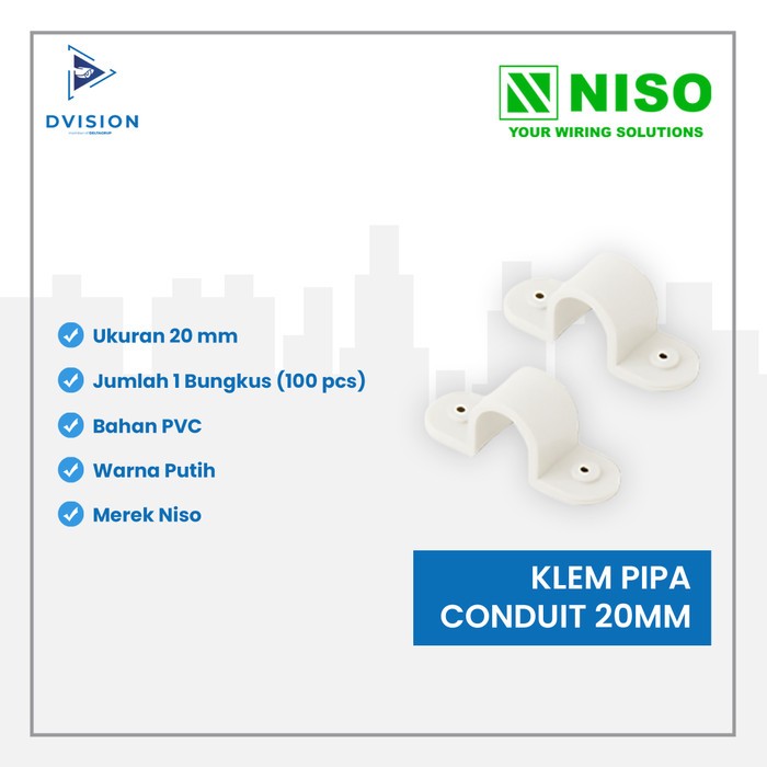 KLEM PIPA LISTRIK 20 MM NISO (100 PCS) / CLAMP PIPA CONDUIT