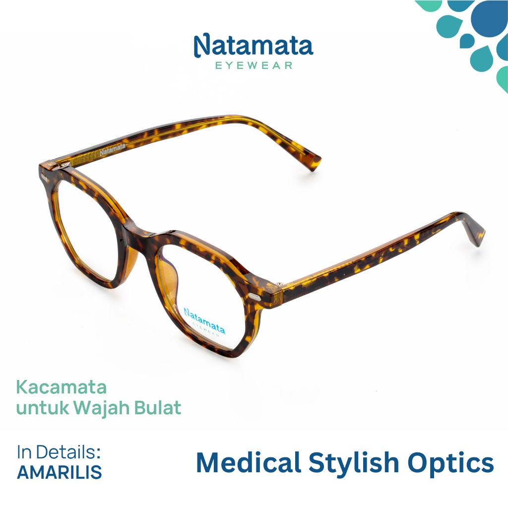 Natamata Face Shape: Frame Amarilis Leopard - Kacamata untuk Wajah Bulat - Anti Radiasi/Photochromic