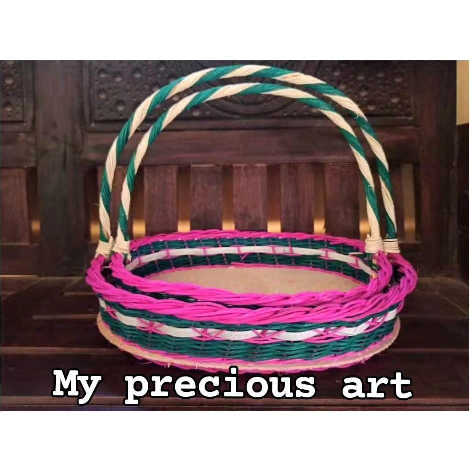 JUAL MURAH DAPET 2PCSKeranjang Parcel Rotan Anyaman Oval Motif Bintang Tali Eceng Baki Seserahan Lam