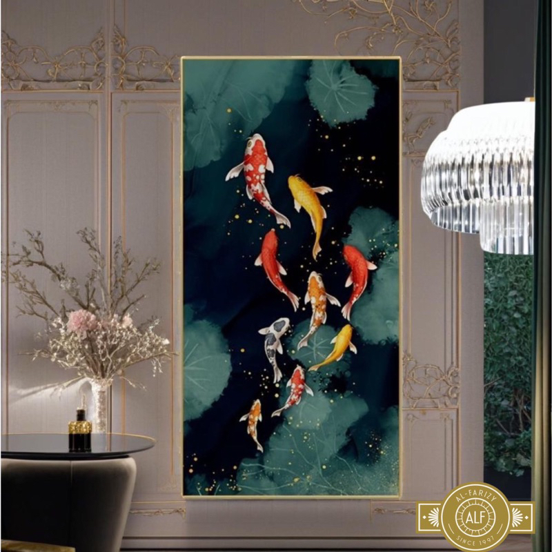 Hiasan Dinding Dekorasi Dinding Lukisan Ikan Koi Fengshui 9 Ekor Lukisan Modern Lukisan Aesthetic