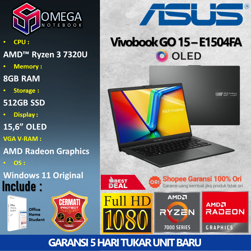 ASUS Vivobook GO 15 Oled E1504FA Ryzen 3 7320 8GB 512GB AMD Radeon 15,6 FHD Windows 11