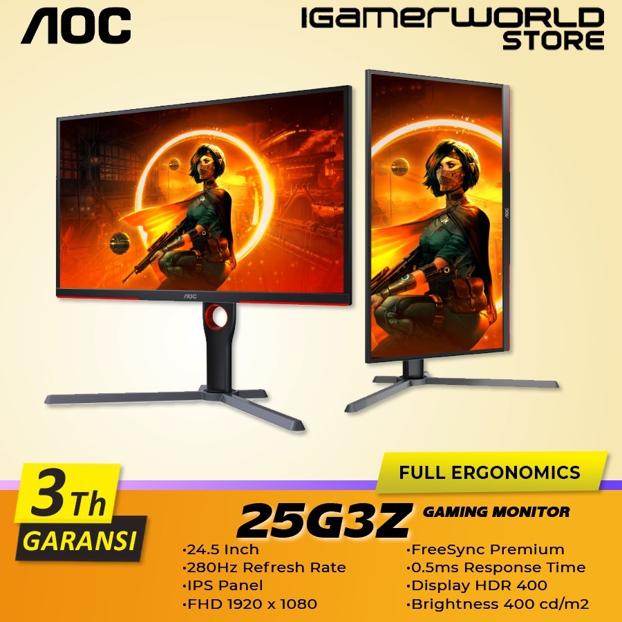 AOC 25G3Z 24.5 inch FHD 280Hz 0.5ms IPS Panel HDR400 Gaming Monitor