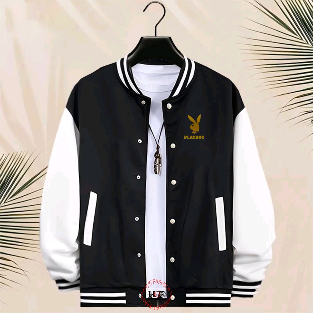 Haye Fashion - Unisex Jacket Baseball Kancing Playboy  Gold Jacket Resleting Varsity
