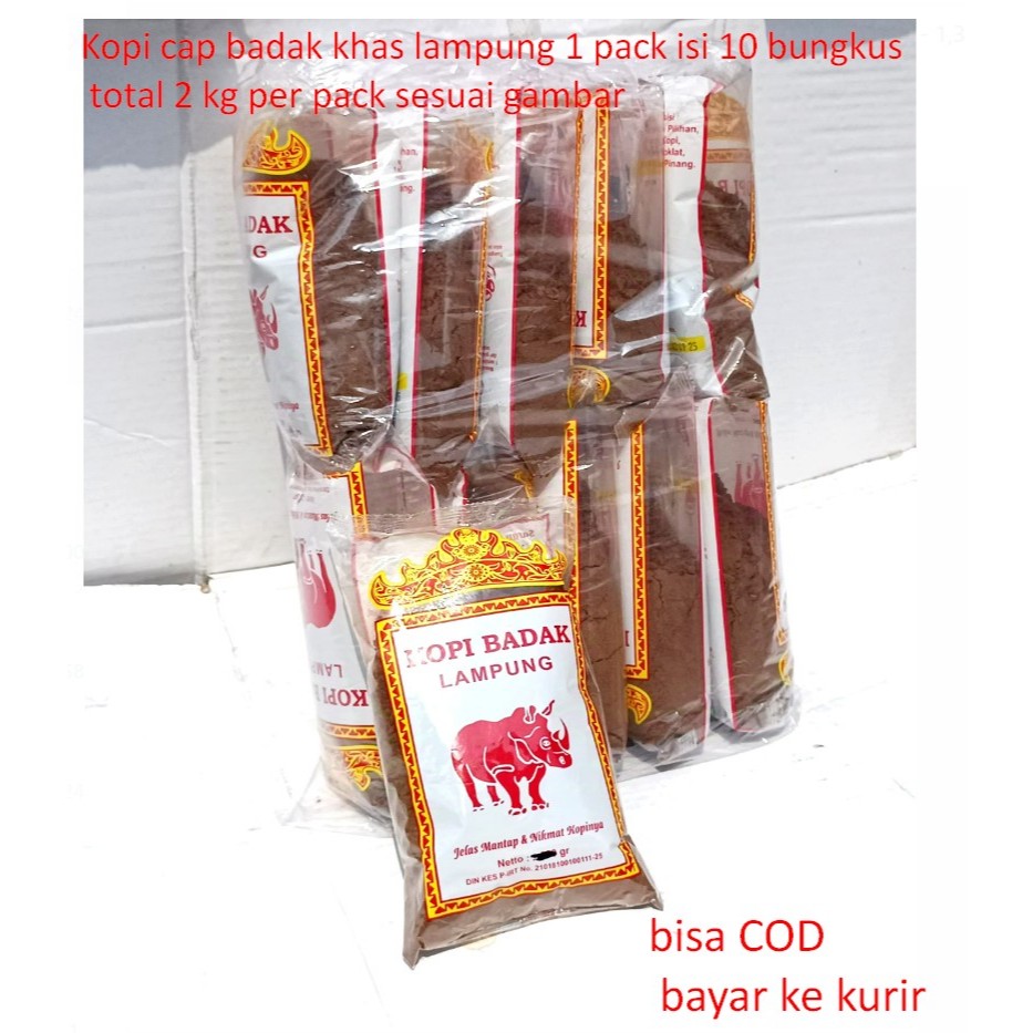 

Kopi cap badak khas lampung 1 pack isi 10 bungkus total 2 kg per pack sesuai gambar