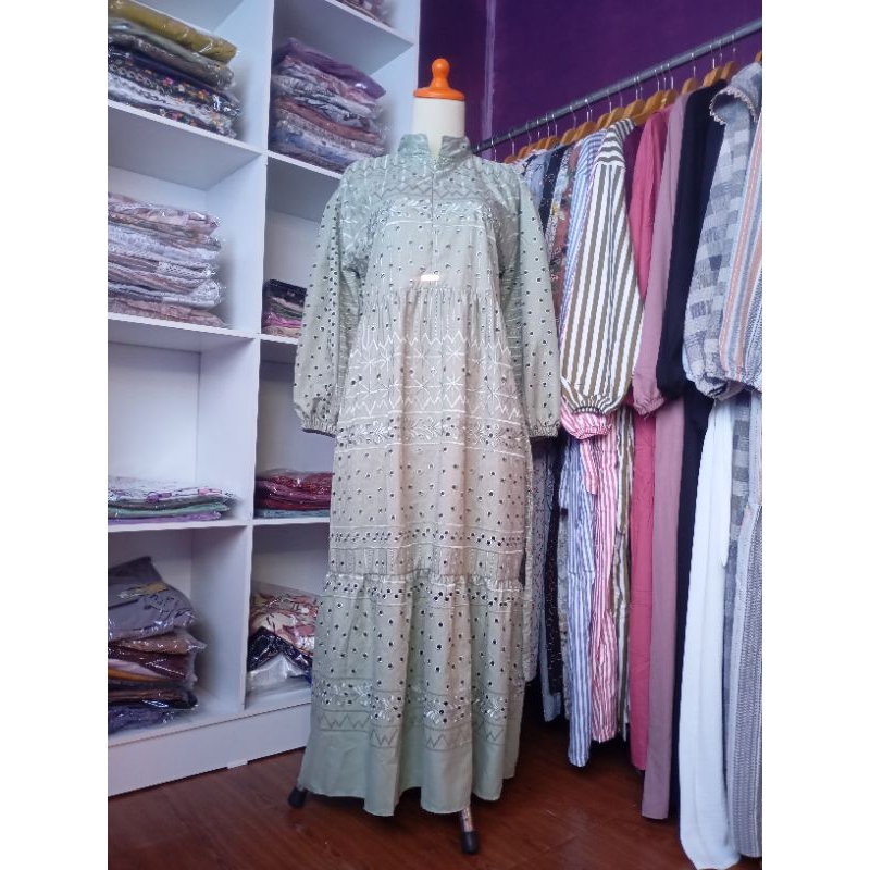 Termurah gamis katun bordir bolong