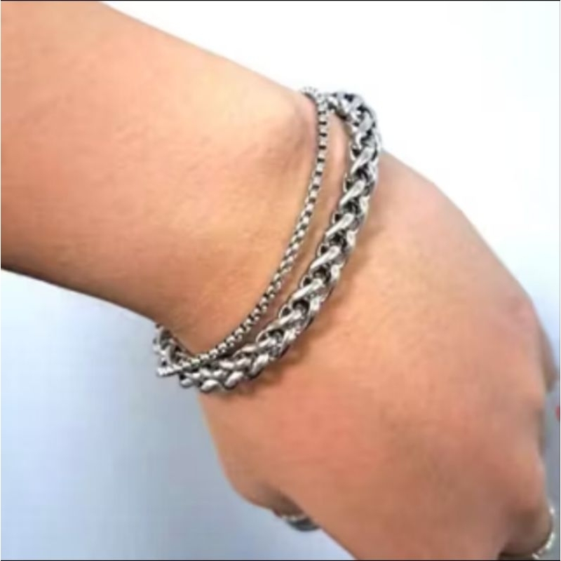 Gelang Pria Rantai Double Titanium Asli