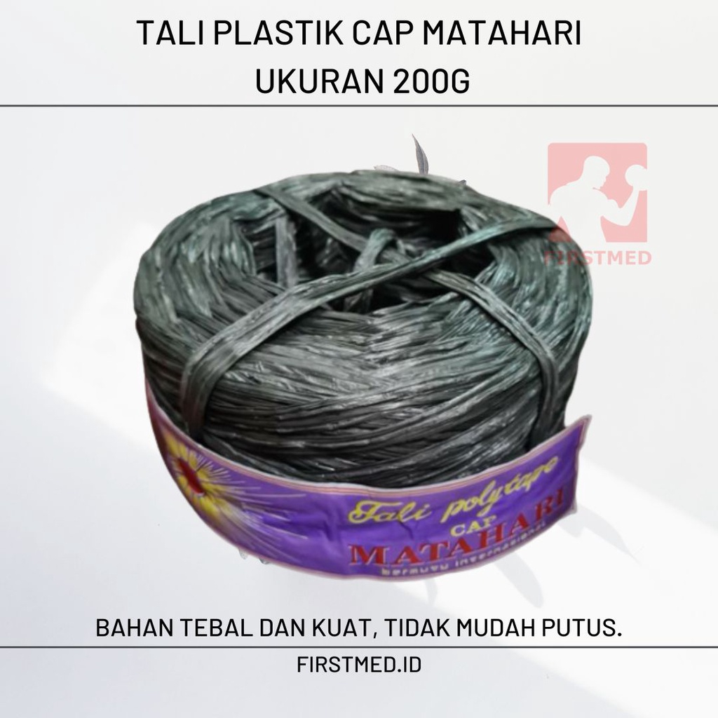 

TALI PLASTIK PENGIKAT TALI RAFIA GULUNGAN TALI RAPIAH GULUNGAN HITAM CAP MATAHARI 2 KG / 200 GR