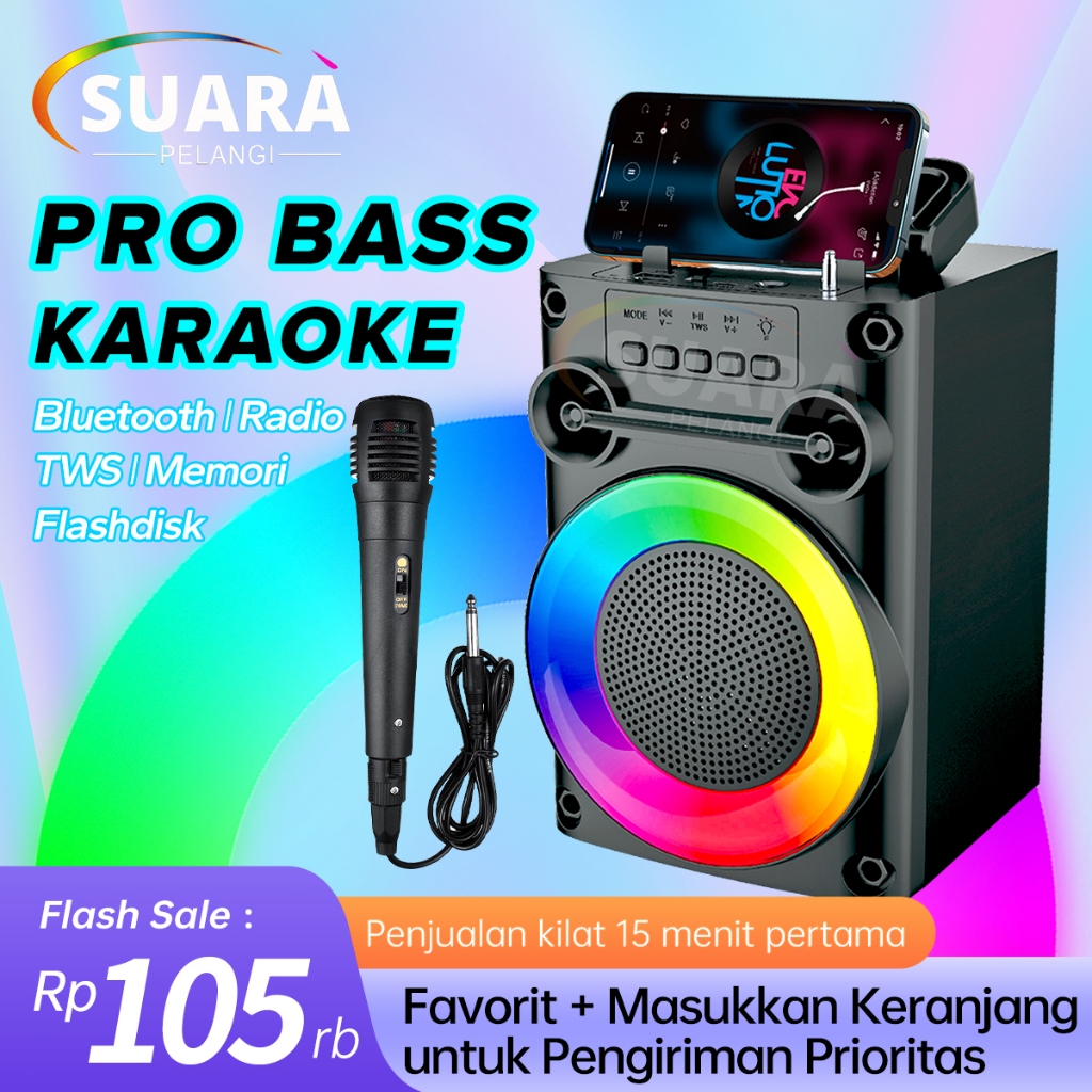 【PRO BASS】Speaker Bluetooth Karaoke Protable Super Bass Polytron Besar Original Mini Wireless Musik 