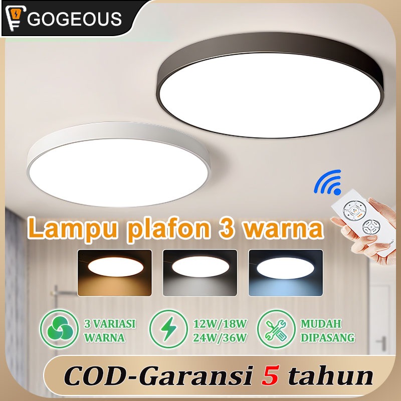 COD Lampu Plafon Minimalis Modern Gaya Bulat Pvc 12/24/36Watt LED Lampu Plafon 3 Warna lampu plafo r