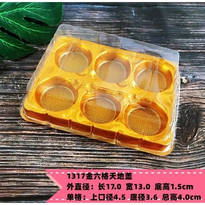 Tray Mooncake isi 6 mooncake 50gr Gold Mika Mooncake Motif Bunga Case Kue Bulan Box Mooncake Mika Pu