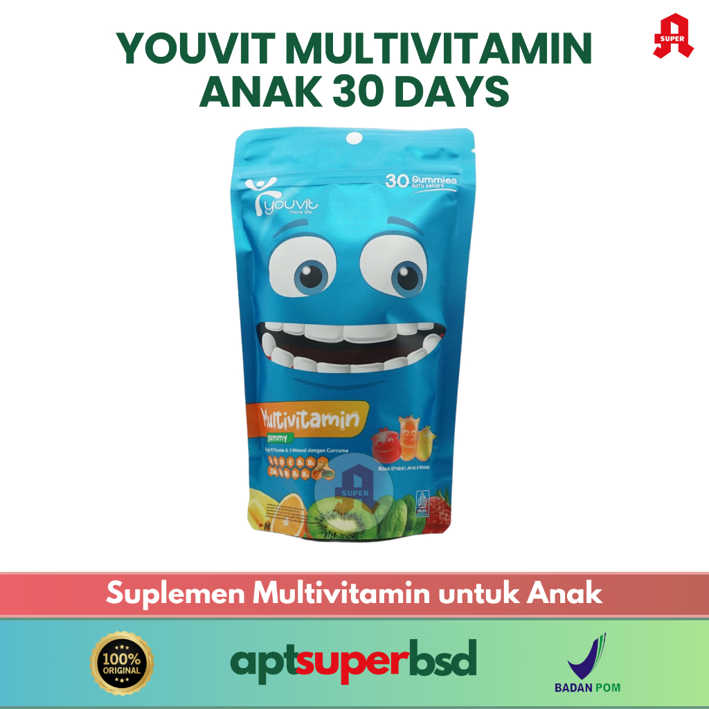 YouVit Multivitamin Anak - 30 Hari - Suplemen Timbuh Kembang Anak Dengan Vit A, B Kompleks, Zinc dll