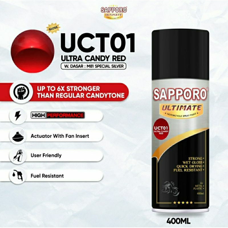 #MAU# Cat Semprot Sapporo Ultimate UCT01 Ultra Candy Red 400ml Candy Tone Merah Bening Transparan Ca