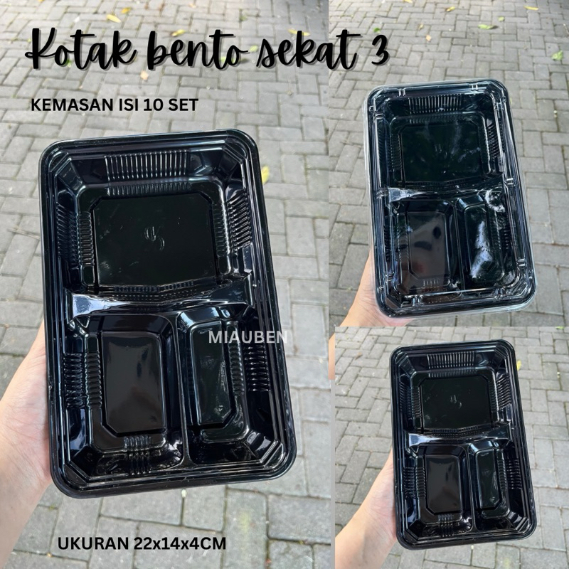 Tray bento isi 10pcs sekat 3 lunch box sekat 3 meal box