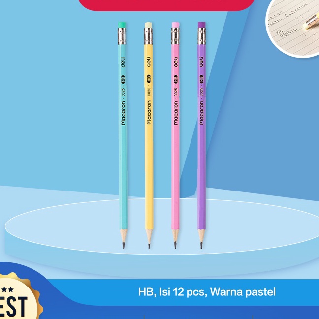 

KF7 Deli Graphite Pencil Pensil Kayu HB 12 Pcs Warna Pastel Lucu Penghapus diujung EC25HB