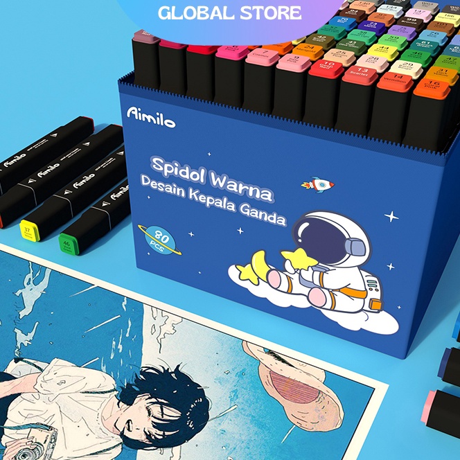 

FG2 Aimilo Spidol Warna Warni 1 Set Sketch Marker 2 Tip kartun Touch Marker 24364868 Warna