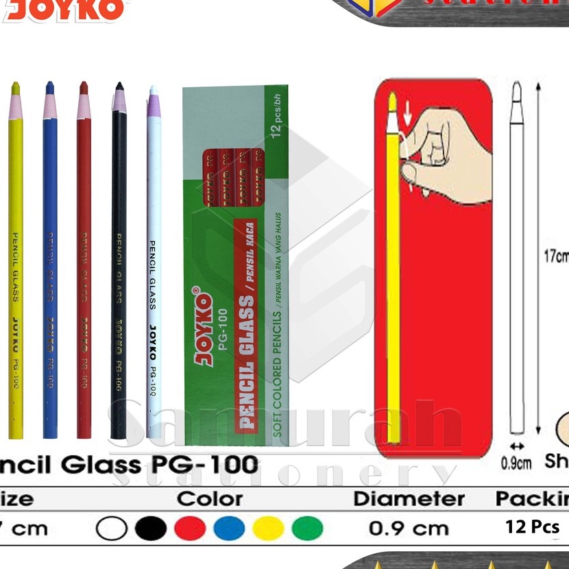 

HJ6 Pensil Kaca Warna Joyko PG1 Pencil Glass Dermatograph PG 1 Hitam Biru Tua Hitam Hijau Kuning Merah