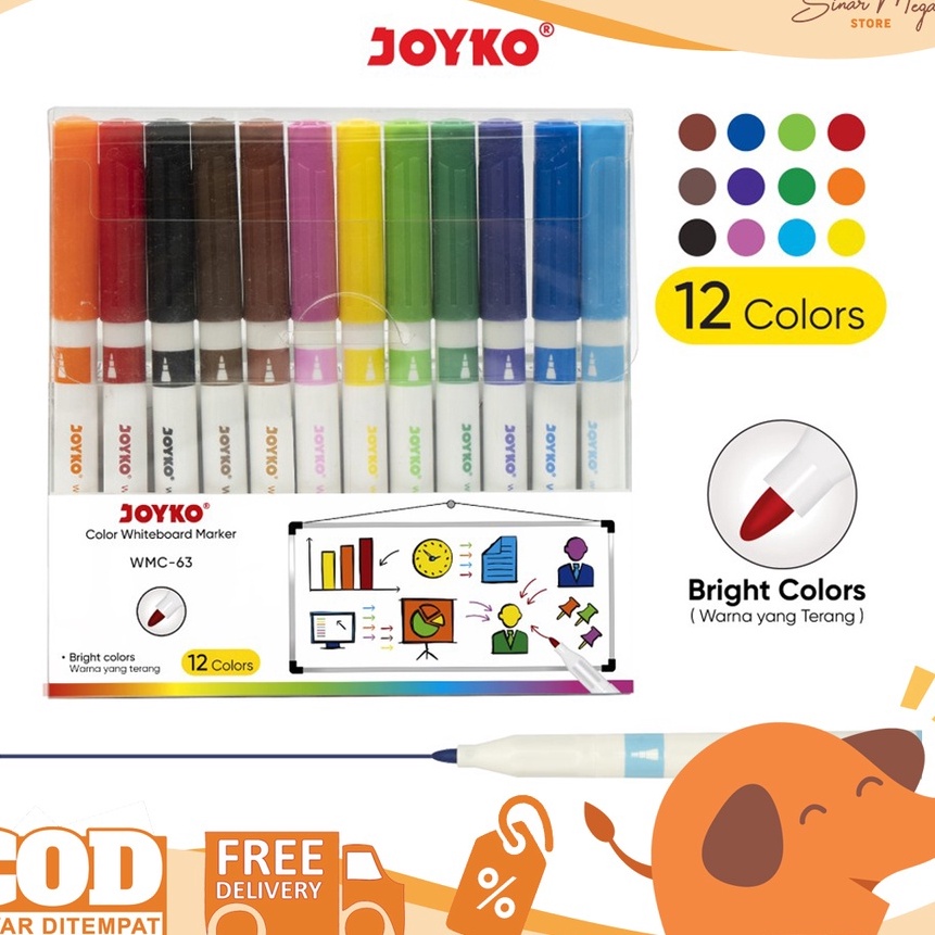 

Promo Joyko Color Whiteboard Marker WMC 63 12 Warna Spidol Papan Tulis Warna Warni