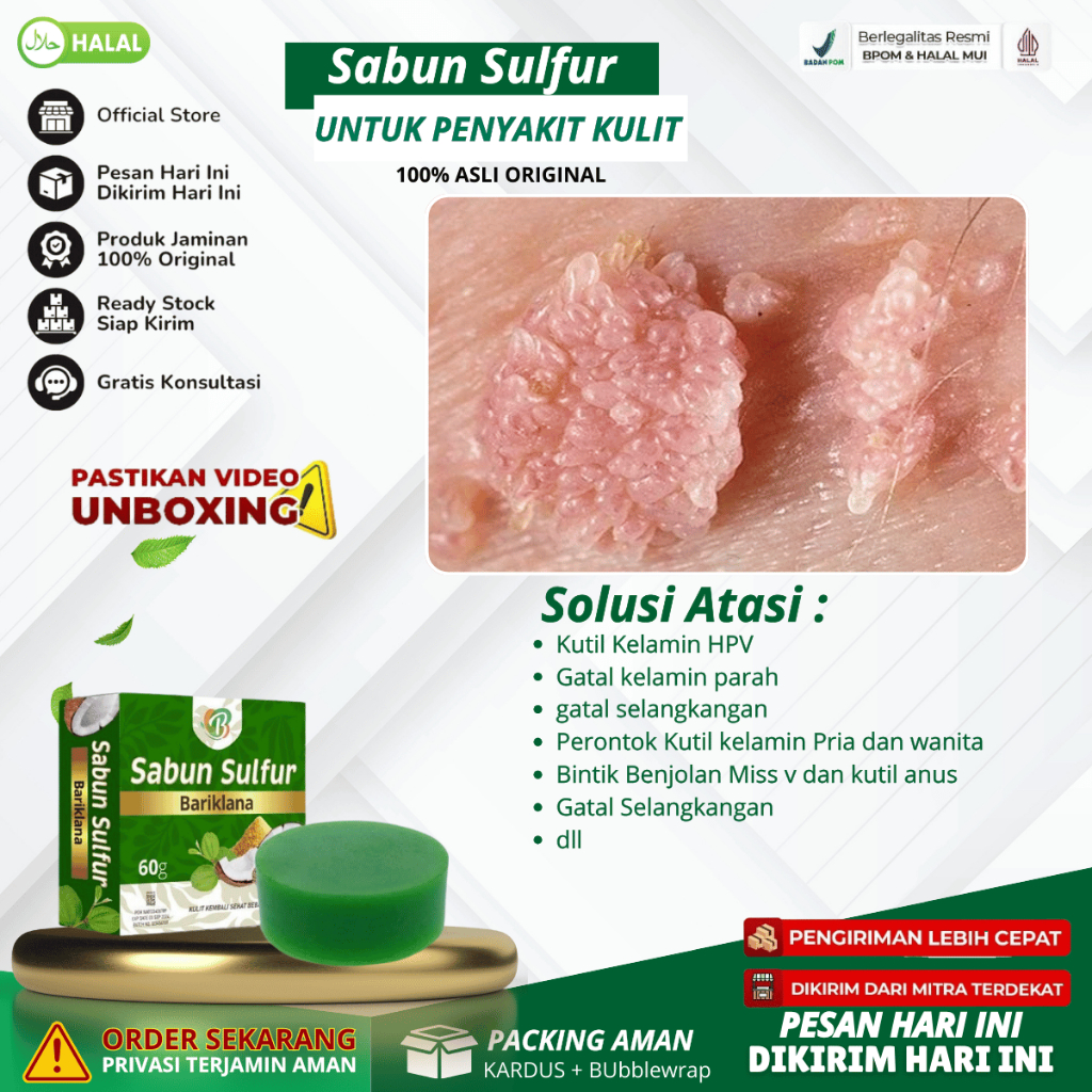 Sabun Sulfur - Sabun Binahong Obat Kutil Kelamin HPV, Perontok Kutil kelamin Pria dan wanita Bintik 