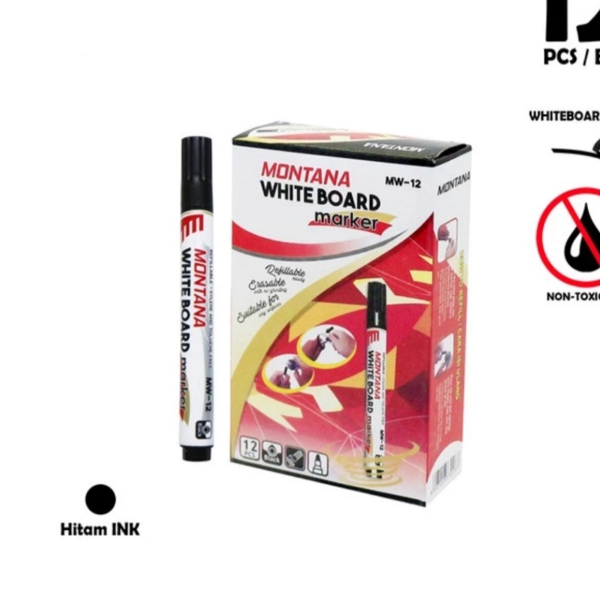 

KP8 Spidol Whiteboard maker MW12 Montana Esco isi 12 pcs Hitam