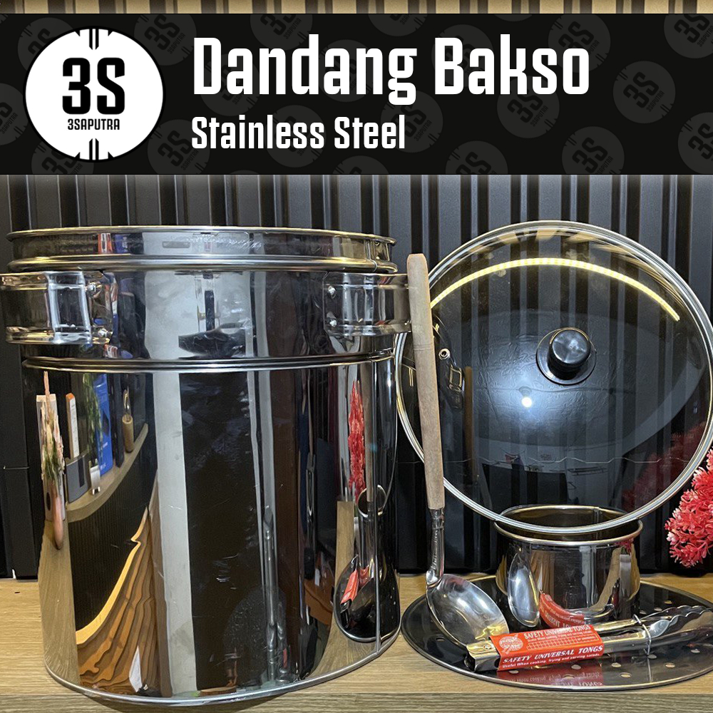DANDANG BAKSO 30 CM AIR 10 LITER PANCI STAINLESS STEEL TUTUP KACA